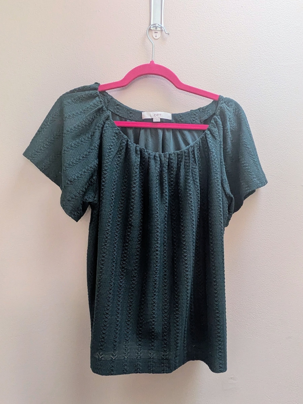 LOFT Forest Green Short-Sleeve Peasant Blouse